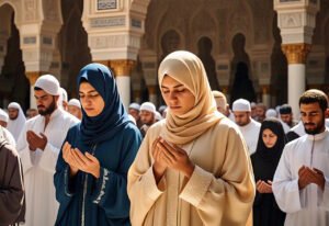 Ilustrasi puluhan orang sedang beribadah  Sumber: Meta AI