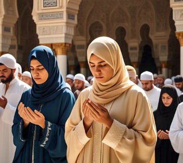 Ilustrasi puluhan orang sedang beribadah. Sumber: Meta AI