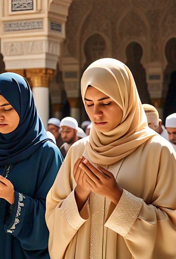 Ilustrasi puluhan orang sedang beribadah. Sumber: Meta AI